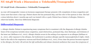 NU-664B Week 1 Discussion 1 Telehealth Transgender