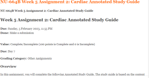 NU-664B Week 5 Assignment 2 Cardiac Annotated Study Guide