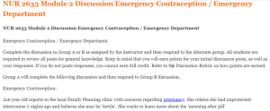 NUR 2633 Module 2 Discussion Emergency Contraception / Emergency Department