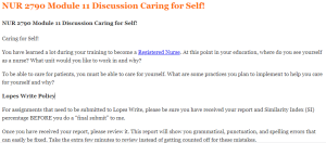 NUR 2790 Module 11 Discussion Caring for Self