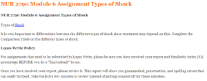 NUR 2790 Module 6 Assignment Types of Shock