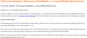 NUR 2790 Module 7 Discussion Modifiable vs. Unmodifiable Risk Factors