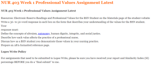 NUR 403 Week 1 Professional Values Assignment Latest