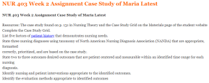 NUR 403 Week 2 Assignment Case Study of Maria Latest