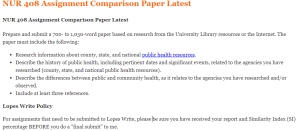 NUR 408 Assignment Comparison Paper Latest