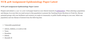 NUR 408 Assignment Epidemiology Paper Latest