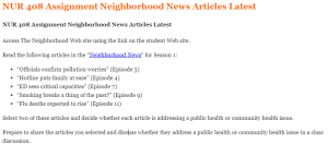 NUR 408 Assignment Neighborhood News Articles Latest