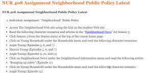 NUR 408 Assignment Neighborhood Public Policy Latest