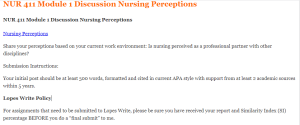 NUR 411 Module 1 Discussion Nursing Perceptions