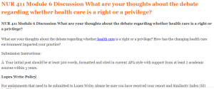 NUR 411 Module 6 Discussion What are your thoughts about the debate regarding whether health care is a right or a privilege