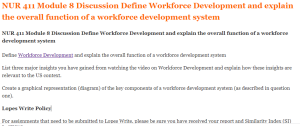 NUR 411 Module 8 Discussion Define Workforce Development and explain the overall function of a workforce development system