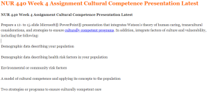 NUR 440 Week 4 Assignment Cultural Competence Presentation Latest