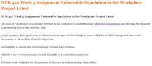 NUR 440 Week 5 Assignment Vulnerable Population in the Workplace Project Latest