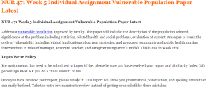 NUR 471 Week 5 Individual Assignment Vulnerable Population Paper Latest