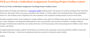 NUR 473 Week 2 Individual Assignment Teaching Project Outline Latest