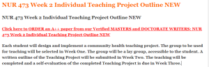 NUR 473 Week 2 Individual Teaching Project Outline NEW