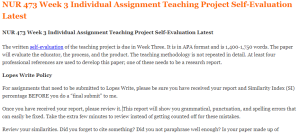 NUR 473 Week 3 Individual Assignment Teaching Project Self-Evaluation Latest