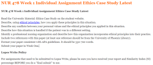 NUR 478 Week 1 Individual Assignment Ethics Case Study Latest