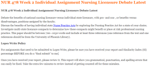 NUR 478 Week 2 Individual Assignment Nursing Licensure Debate Latest