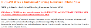 NUR 478 Week 2 Individual Nursing Licensure Debate NEW