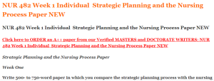 NUR 482 Week 1 Individual  Strategic Planning and the Nursing Process Paper NEW