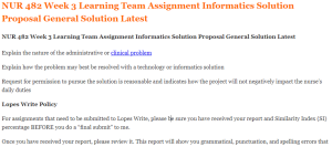 NUR 482 Week 3 Learning Team Assignment Informatics Solution Proposal General Solution Latest