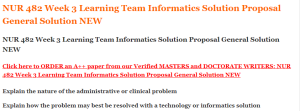 NUR 482 Week 3 Learning Team Informatics Solution Proposal General Solution NEW