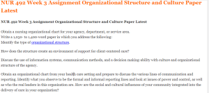 NUR 492 Week 3 Assignment Organizational Structure and Culture Paper Latest