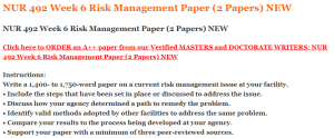 NUR 492 Week 6 Risk Management Paper (2 Papers) NEW