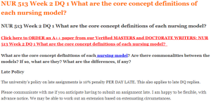 NUR 513 Week 2 DQ 1 What are the core concept definitions of each nursing model