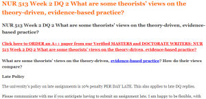 NUR 513 Week 2 DQ 2 What are some theorists’ views on the theory-driven, evidence-based practice