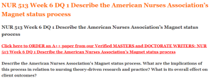 NUR 513 Week 6 DQ 1 Describe the American Nurses Association’s Magnet status process