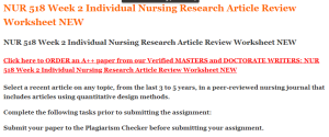 NUR 518 Week 2 Individual Nursing Research Article Review Worksheet NEW