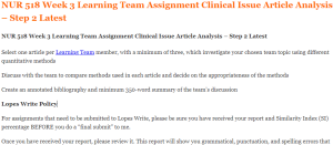 NUR 518 Week 3 Learning Team Assignment Clinical Issue Article Analysis – Step 2 Latest