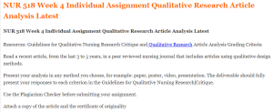 NUR 518 Week 4 Individual Assignment Qualitative Research Article Analysis Latest