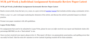 NUR 518 Week 5 Individual Assignment Systematic Review Paper Latest