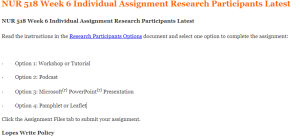 NUR 518 Week 6 Individual Assignment Research Participants Latest