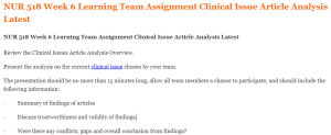 NUR 518 Week 6 Learning Team Assignment Clinical Issue Article Analysis Latest