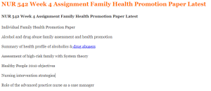 NUR 542 Week 4 Assignment Family Health Promotion Paper Latest