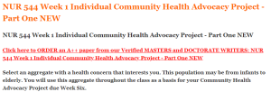 NUR 544 Week 1 Individual Community Health Advocacy Project - Part One NEW