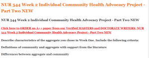 NUR 544 Week 2 Individual Community Health Advocacy Project - Part Two NEW