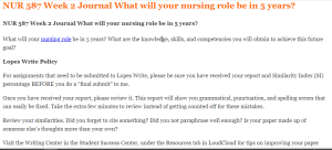 NUR 587 Week 2 Journal What will your nursing role be in 5 years