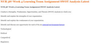 NUR 587 Week 4 Learning Team Assignment SWOT Analysis Latest