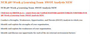 NUR 587 Week 4 Learning Team  SWOT Analysis NEW