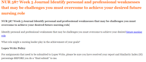 NUR 587 Week 5 Journal Identify personal and professional weaknesses that may be challenges you must overcome to achieve your desired future nursing role