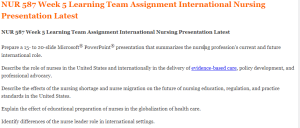 NUR 587 Week 5 Learning Team Assignment International Nursing Presentation Latest