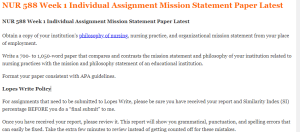 NUR 588 Week 1 Individual Assignment Mission Statement Paper Latest