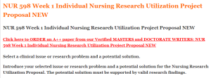 NUR 598 Week 1 Individual Nursing Research Utilization Project Proposal NEW