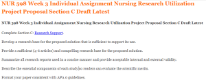 NUR 598 Week 3 Individual Assignment Nursing Research Utilization Project Proposal Section C Draft Latest