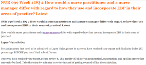 NUR 699 Week 1 DQ 2 How would a nurse practitioner and a nurse manager differ with regard to how they use and incorporate EBP in their areas of practice